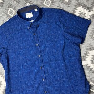 Construct Shirt Mens XXL Blue Slub 4-Way Stretch Short Slv Slim Fit Button Down